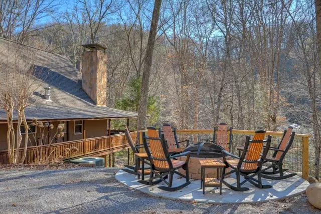 fire pit and view at Grassy Branch Getaway cabin in the Smoky Mountains