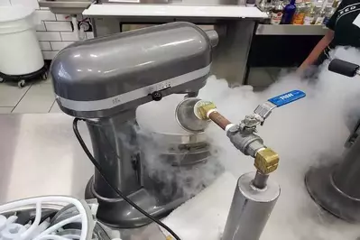 nitrogen tank turning liquid into ice cream at buzzed bull creamery