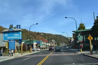 cars on the Parkway in downtown Gatlinburg TN