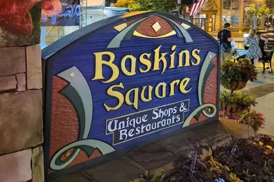 Baskins Square sign night