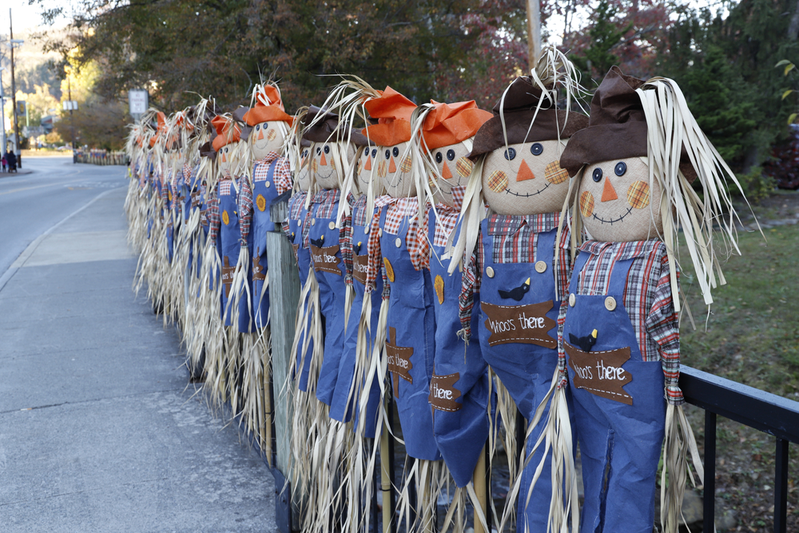 line of scarecrows in Gatlinburg